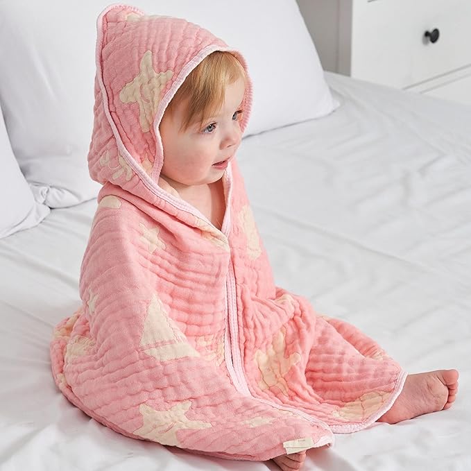 Ultra-Soft Muslin Baby Hooded Towel - 32 x 32 Inches, Ideal for Bath & Beach, Suitable for Both Boys & Girls from Newborns to Toddlers