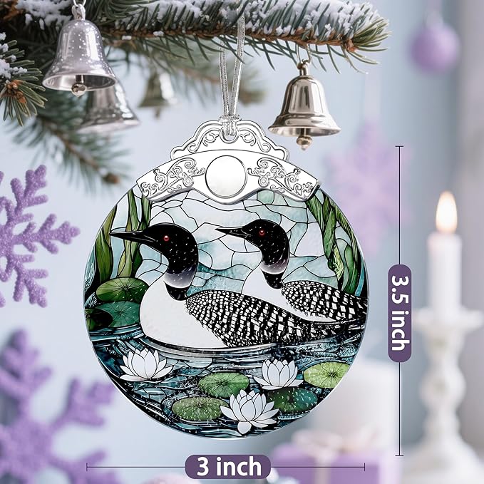 Loon Birds Stained Glass Ornament - Christmas Decorations for Tree | Christmas Ornaments | Holiday Ornament – Gifts for Bird Lovers | Holiday Party Gifts | Gift Ideas & Xmas Gift