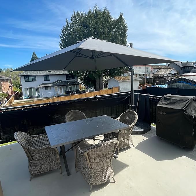 PURPLE LEAF 9 Feet Patio Umbrella with Base Outdoor Cantilever Square Umbrella Aluminum Offset Umbrella with 360-degree Rotation for Garden Deck Pool Patio Light Grey