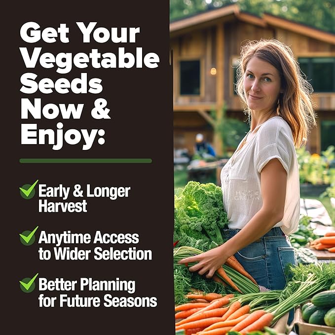 HOME GROWN 25 Heirloom Vegetable Seeds Kit - 12,000+ Non-GMO Seeds for Planting Vegetables, Survival Garden Seed Vault, Tomatoes Carrots Beans Kale Peppers, Indoor Outdoor Garden