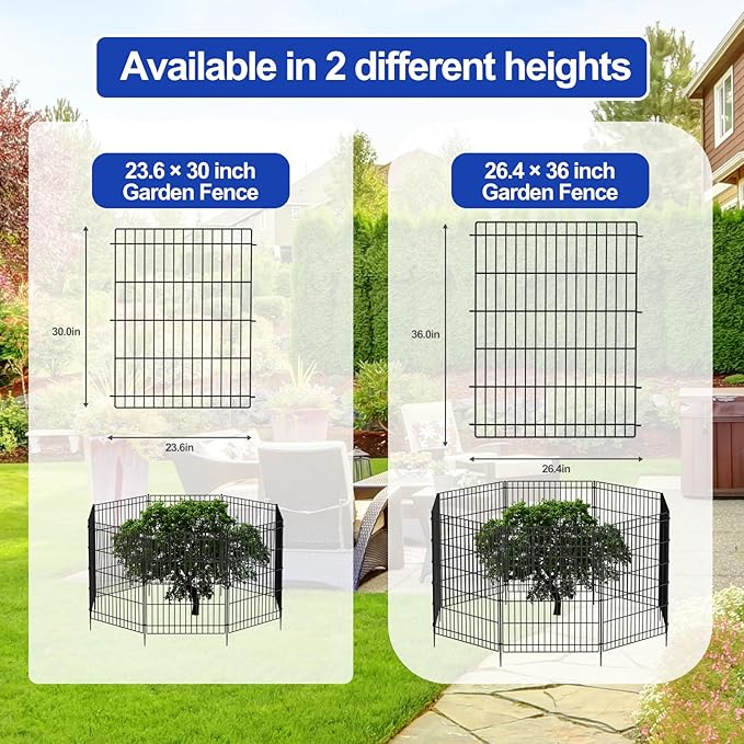 INJOPEXI Decorative Metal Garden Fence 6 Panels 11.8ft (L)×30in (H) Garden Fence Outdoor 5 Fence Panels + 1 Gate Rustproof Wire No Dig Temporary Garden Fencing Animal Barrier Fencing for Yard Patio