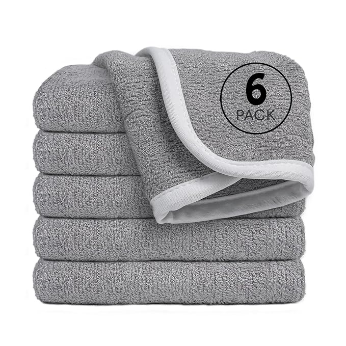 Reusable Organic Baby Washcloths Set: 6 Packs 10 * 10 Ultra Soft Wash Cloth Viscose from Bamboo Absorbent Infant Newborn Bath Face Towel Gentle for Delicate Skin Boys Girl (Gray)