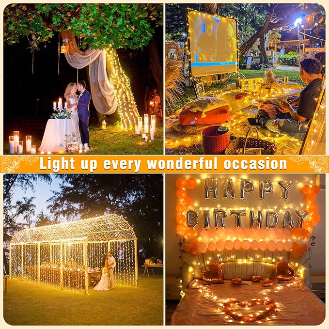 100FT 300 LED Christmas Lights Outdoor, Plug in String Lights Indoor Waterproof, Connectable 8 Modes Fairy Twinkle Lights for Outside Bedroom Classroom Wedding Backyard Decorations, Warm White