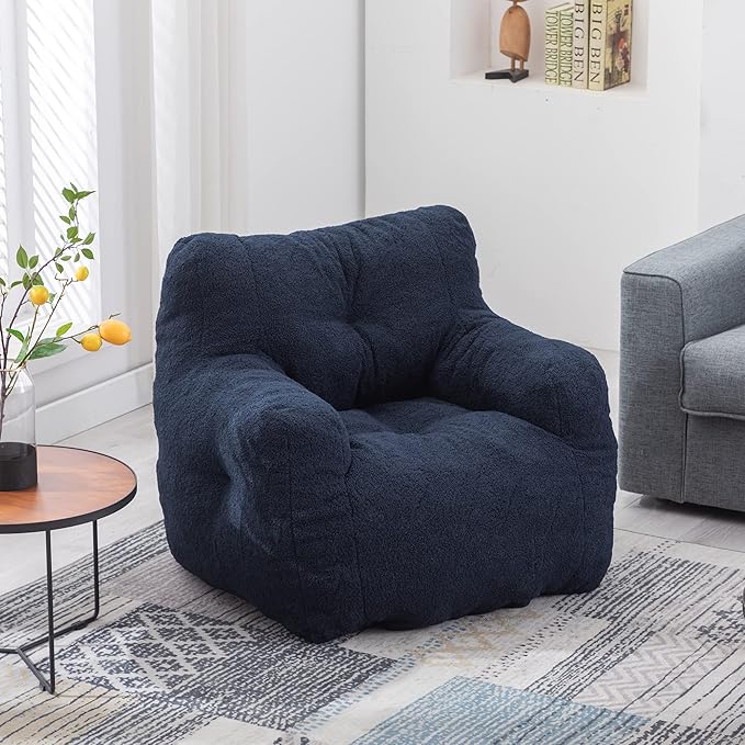 Recaceik Bean Bag Chairs, Tufted Soft Stuffed Bean Bag Chair with Filler, Fluffy Lazy Sofa, Imperial Lounger Giant Bean Bag Chair for Bedroom, Living Room, Blue, Large