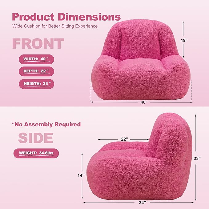 Homguava Bean Bag Chairs for Adults,Giant Beanbag Couch Adult Bean Bag Chair with Filler Included,Modern Lazy Sofa Comfy Chair for Living Room(Pink)