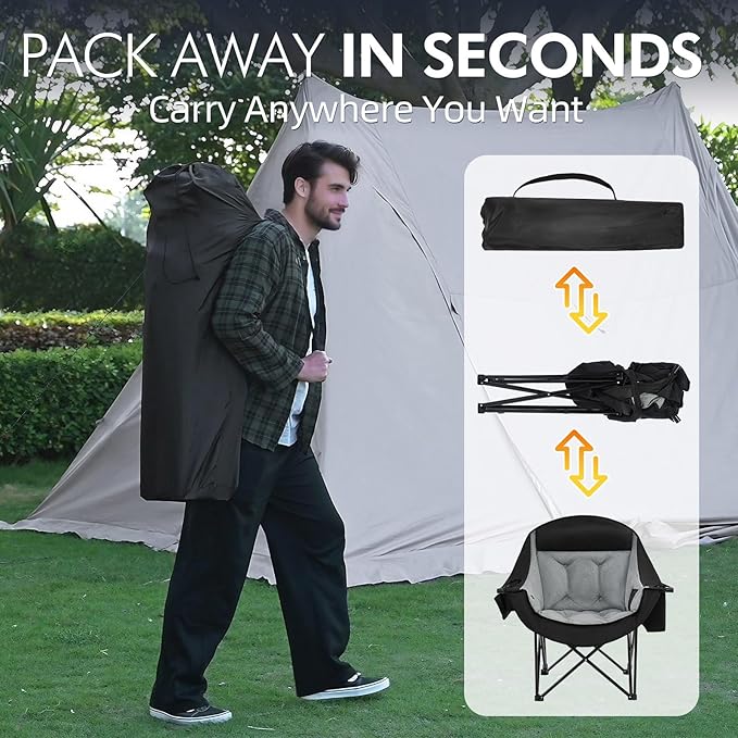 Heated Oversized Camping Chair - Heavy Duty Padded Folding Camping Chairs for Adults with Cooling Bag, Side Pocket, Cup Holder and Carry Bag for Outdoor Sports Lawn Fishing Garden Portable