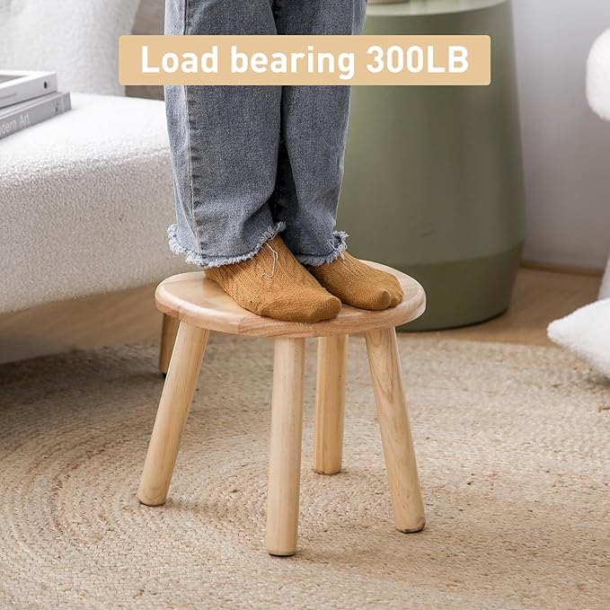 Wooden Stool, Small Step Stool for Kids, 10 inch Small Short Solid Wood Chair Perfect Matched Sensory Table, Sturdy and Versatile for Bathroom, Kitchen, Bedroom, Plant Stand (Burlywood)