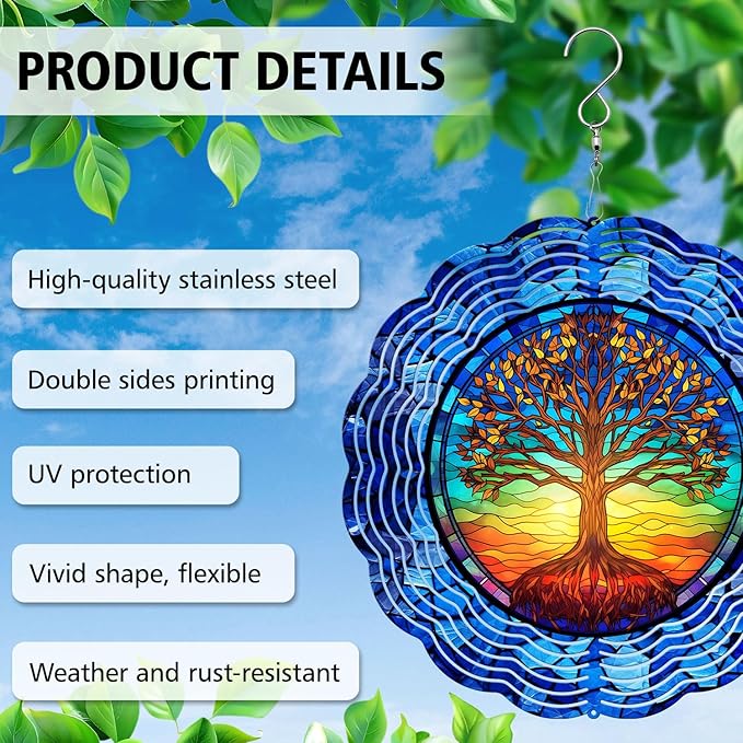 Tree of Life Yard and Garden Wind Spinner, Unique 3D Hanging Tree of Life Wind Spinner
