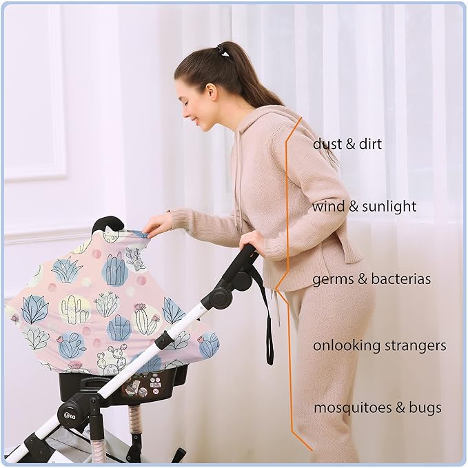 Car Seat Covers for Babies - Multi- use Nursing Carseat Canopy, Breastfeeding Covers, Baby Shower Gifts for Boys and Girls (Cactus)