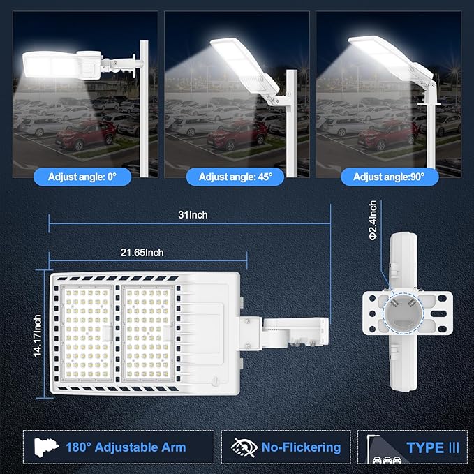 10Pack 400W LED Parking Lot Light UL Listed, Dusk to Dawn LED Shoebox Flood Pole Light Outdoor Parking Lighting Arm & Slip Fit Mount 60,000LM 5000K IP65 Waterproof 100-277V Power Adjustable White