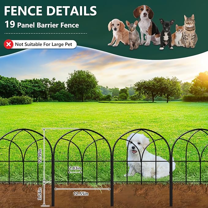 Small Garden Fence Animal Barrier, 12.55"*16.53" Decorative Fence Panel, No Dig Fences Barrier, Arch 19 Pcs Black Metal Fencing, Garden Border Edging Fences, Dog Fencing Blocker for Yard, Flower Bed