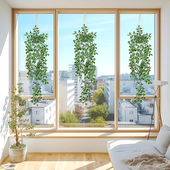 Dremisland Fake Hanging Plants with Pots 2Pack Faux Hanging Basket Plant Macrame Plant Hanger with Fake Vines Faux Hanging Planter for Wall Ceiling Home Bedroom Indoor Decor (Mandala-2PCS)
