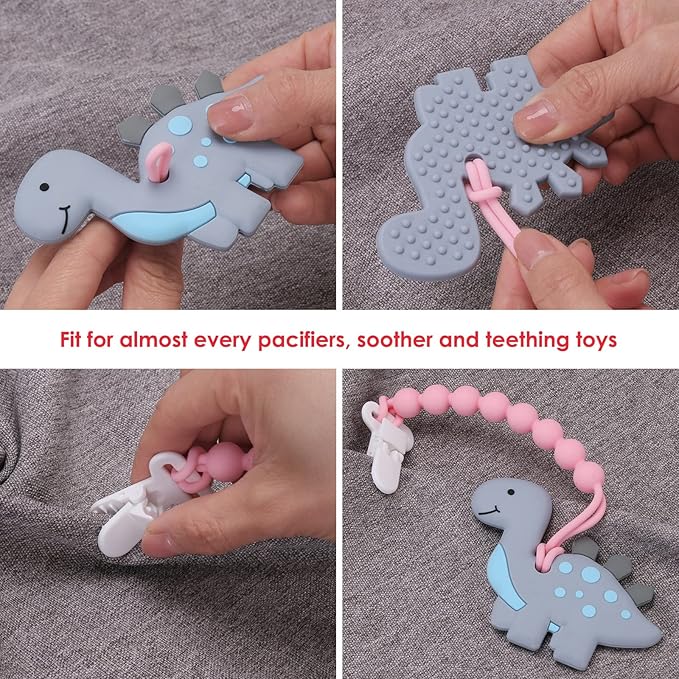 4-Pack Silicone Pacifier Clips with One-Piece Beads for Baby Boys and Girls - Flexible and Rust-Free Holders for Teething Relief and Baby Essentials, Safe for Newborns (Pink)