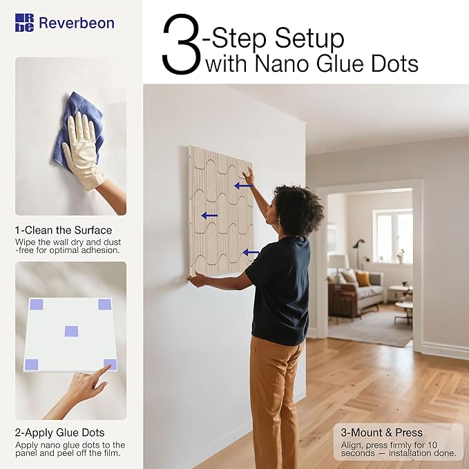 6 PCS Acoustic Panels, 23.6x23.6 Inch Sound Absorbing Panels, Decorative Acoustic Wall Panels for Recording and Home Studio, Office with Double-Sided Adhesive Tape