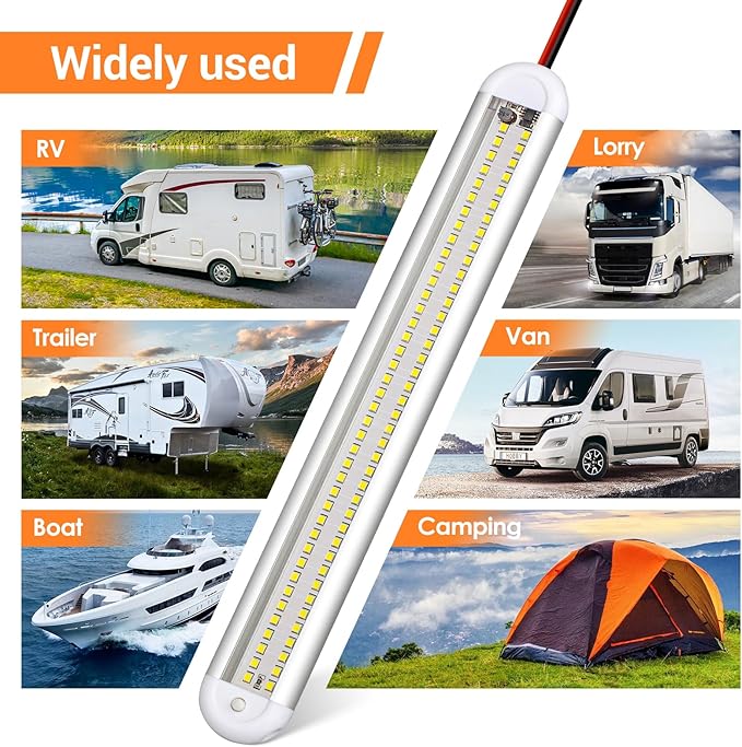 CT CAPETRONIX 12v Led Light Bar Strip, 80leds 1200LM 6.5W DC 12 Volt Led Strip Lights Fixtures with Switch, Enclosed Trailer Lights for RV Interior, Van, Truck Lorry, Camper, Boat, Caravan (8Pcs)