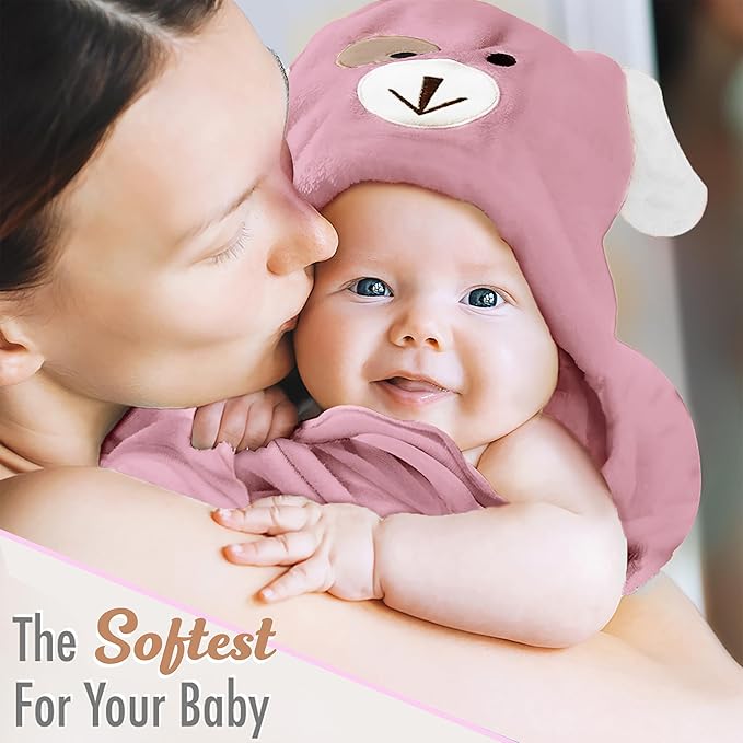 Baby Hooded Towel, Soft & Absorbent Viscose Derived from Bamboo, Extra Large 35 x 35 Inches, Bath Towel for Newborns, Infants & Toddlers, Mauve Rose