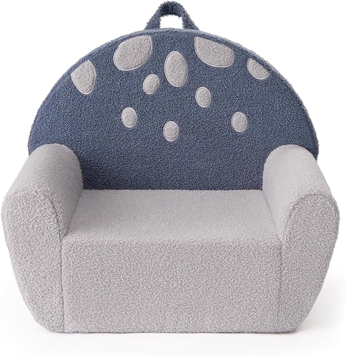 Blissful Diary Toddler Chair Comfy, Foam Kids Chair with Soft Teddy Plush, Toddler Reading Chair with Cute Mushroom Designs- Blue