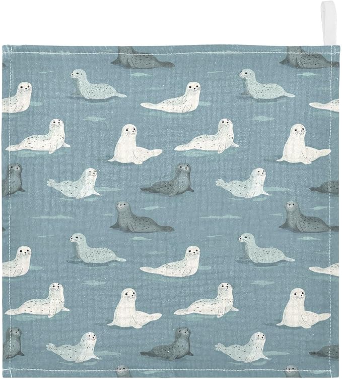 Newborn Face Towel Seal Soft Cotton Baby Washcloths 11.8 x 11.8 Inch Infants Girls Boys Muslin Burp Cloths 5 Pack