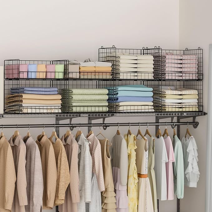 4 Tier Stackable Closet Organizers and Storage Shelves, Foldable Closet Shelf Organizer System, Stackable Storage Bins Drawers for Clothes Organizer System, Black(Patent Pending)
