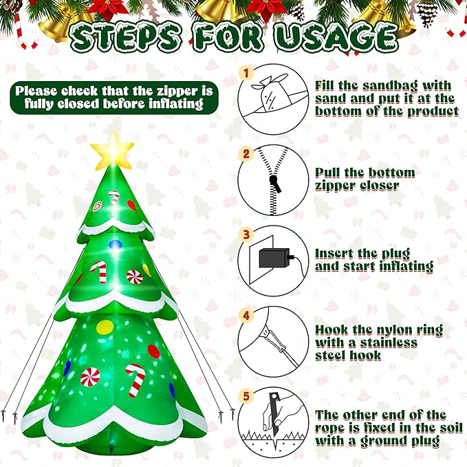 14FT Christmas Inflatable Decorations, Giant Blow Up Xmas Tree, Lighted Up Christmas Tree Inflatables with Rotating Snowflake Lamp, Colorful Yard Decoration for Xmas Holiday Lawn Party