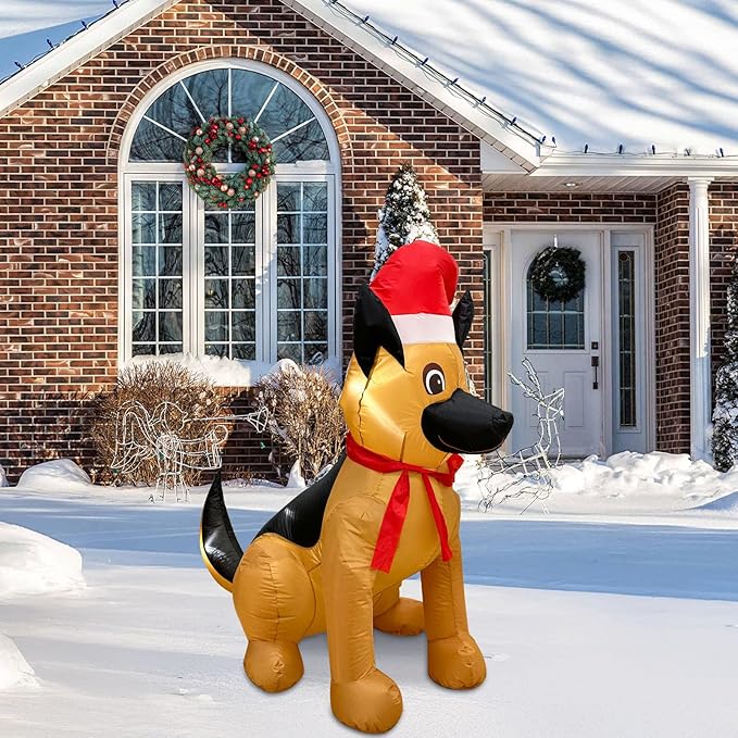 Outdoor Indoor Christmas Inflatable LED Lighted German Shepherd Dog Blow Up Holiday Yard Decoration
