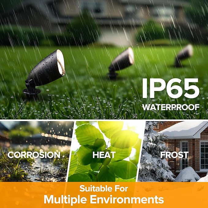 LUTEC 5CCT 12V Low Voltage Landscape Lighting Die-cast Aluminum Spot Lights with Connectors, IP65 Outdoor Landscape Spotlights, 7W 650LM for Tree Garden, 8 Pack (No Transformer Kits)
