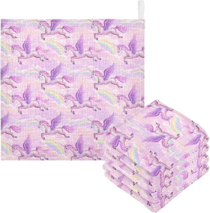 Newborn Face Towel Unicorn Rainbow Soft Cotton Baby Washcloths 11.8 x 11.8 Inch Infants Girls Boys Muslin Burp Cloths 5 Pack