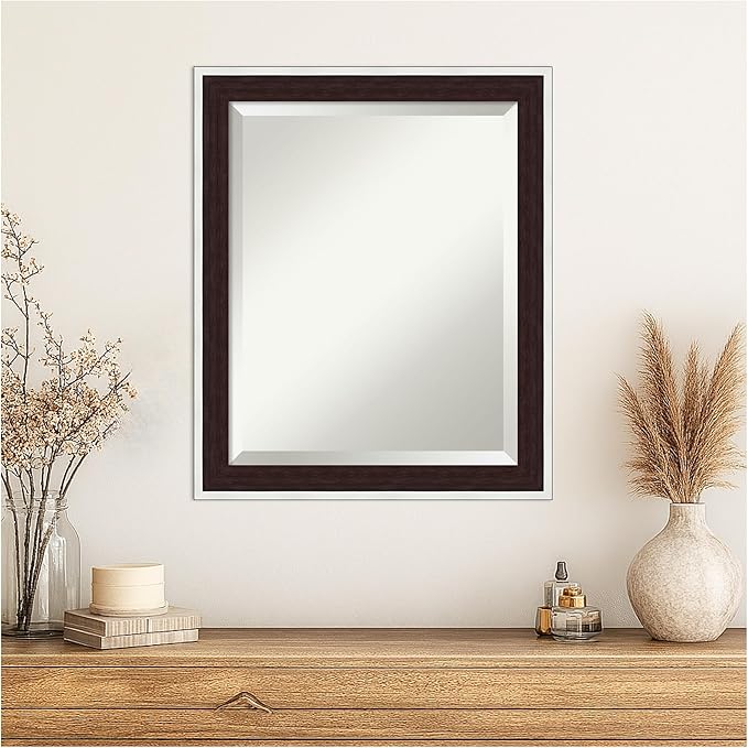 Amanti Art Wall Mirror 23x19 Maya Espresso Silver Rectangle Bathroom Mirror for Wall Decor Living Room, Small Modern Contemporary Frame, Hangs Horizonally and Vertically, Bathroom Decor, Beveled Edge