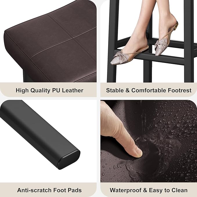 GarveeHome Counter Height Bar Stools Set of 4, 24 Inch Barstools for Kitchen Island Counter, Upholstered Padded Saddle Chairs with Curved Cushion, Easy Assembly, Brown