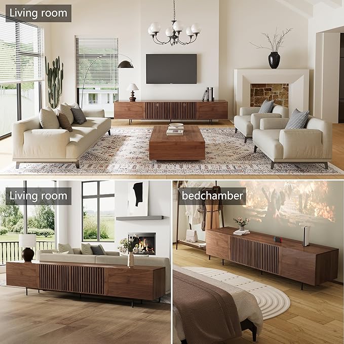 94.48" Mid Century Modern TV Stand for TVs up to 70"-90",Tv Console with 4 Storage Cabinets, Media Furniture for Living Room or Bedroom,Walnut