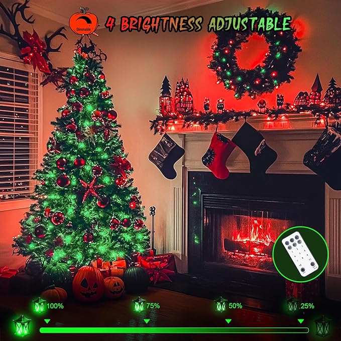 JMEXSUSS 168ft 600 LED Red to Green Halloween Lights Outdoor, Red Green Color Changing Christmas Lights, Christmas Twinkle String Lights Plug in for Tree Porch Yard Halloween Decorations