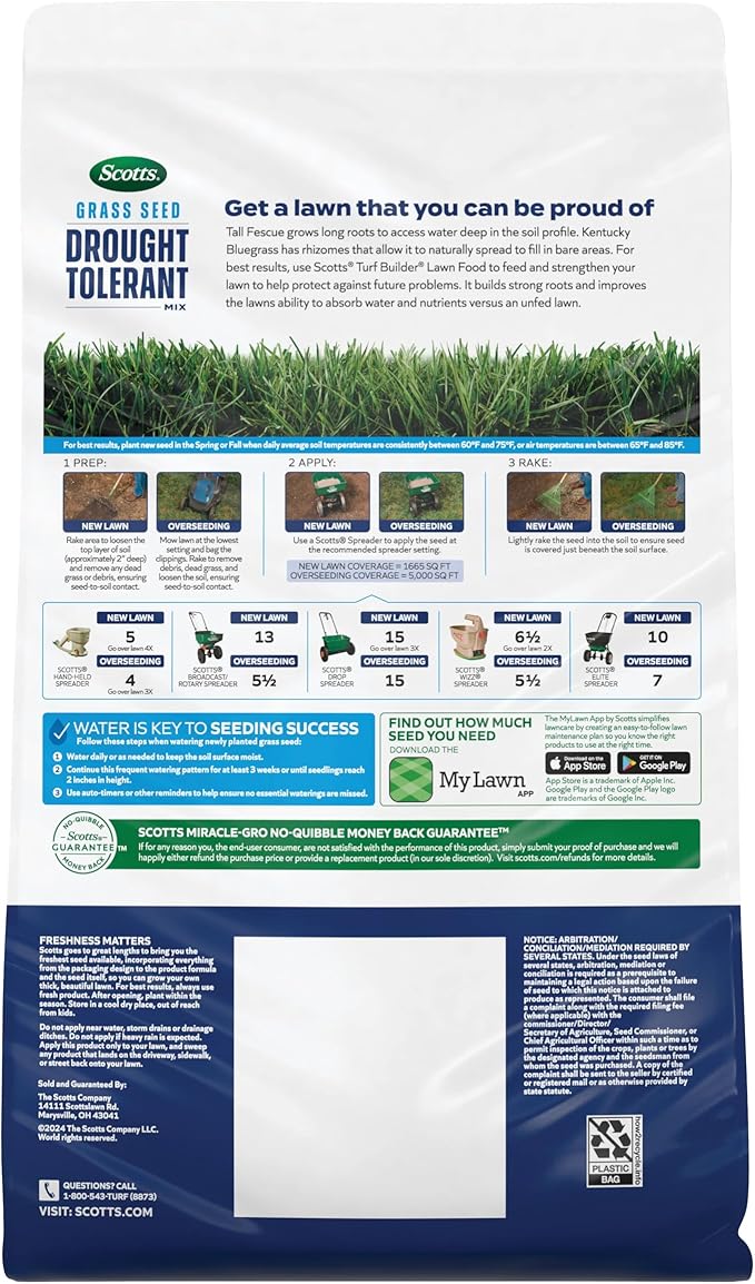 Scotts Grass Seed Drought Tolerant Mix, Kentucky Bluegrass and Tall Fescue Grass Seed Mix, Covers up to 5,000 sq. ft., 10 lb.