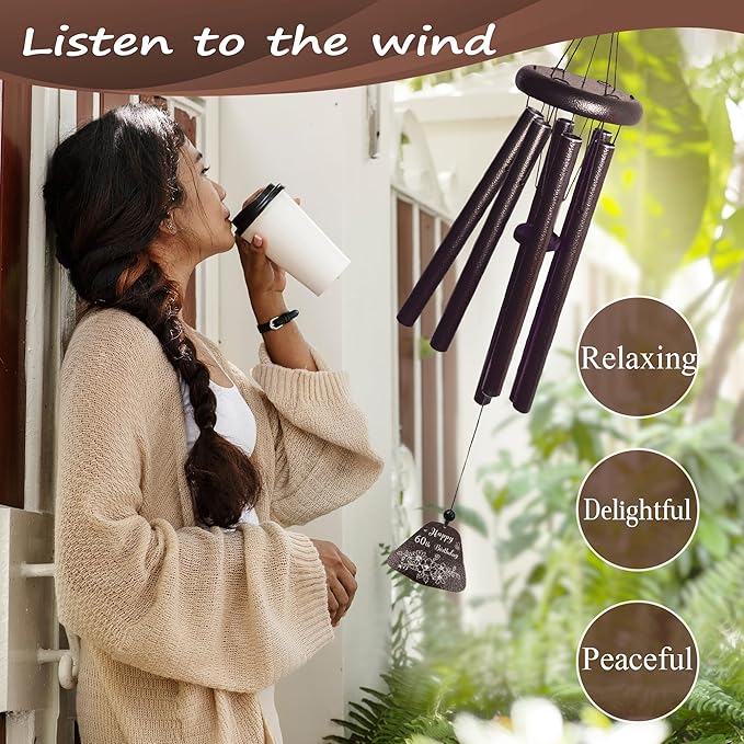 60th Birthday Gifts for Women Men, 60th Birthday Decorations 32” Wind Chimes Outside, 1965/60 Year Old Bday Gift for Women Men