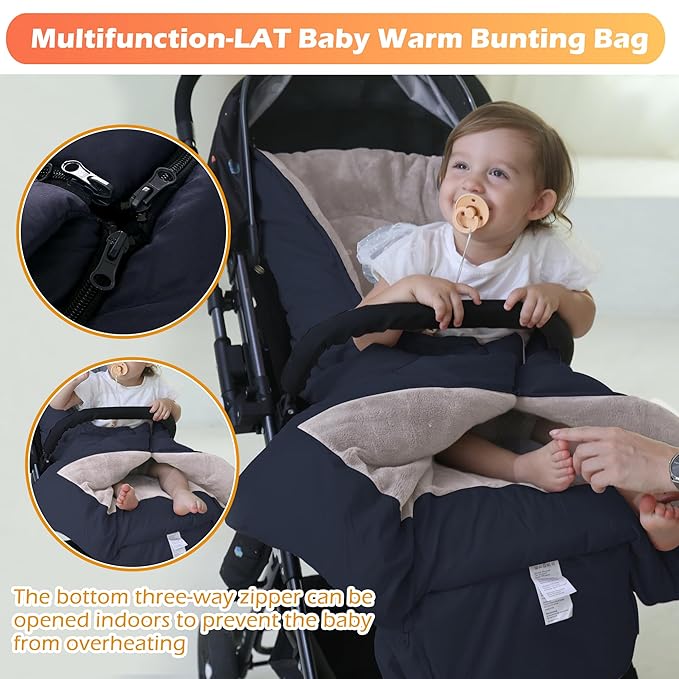 LAT Baby Warm Bunting Bag Universal,Stroller Sleeping Bag Cold Weather,Waterproof Toddler Footmuff(Basic,Navy Blue)