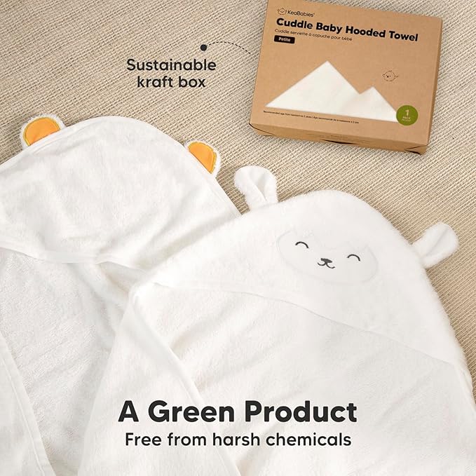 KeaBabies Hooded Baby Towel for Newborn - Viscose Derived from Bamboo Large Baby Bath Towels with Hood for Boys, Girls, Toddler, Extra Absorbent & Soft Newborn Bath Essentials (Lamb, Petite)