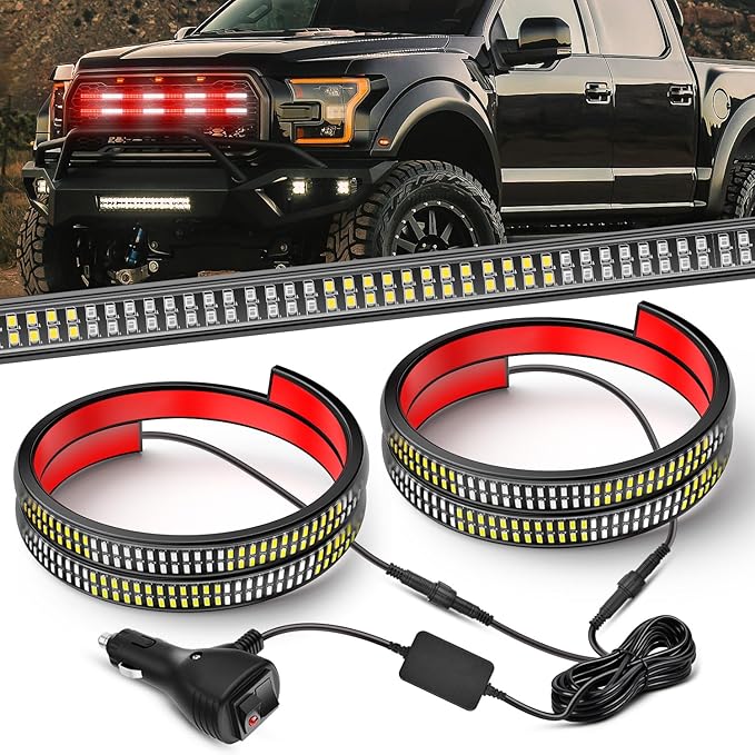 Nilight 2PCS 24 inch Truck Grille Strobe Lights Strip 384 LED Emergency Light Red White Flexible Side Flashing Warning Caution Safety Waterproof Lighting Kit for Trucks Tow Plow Construction Vehicles