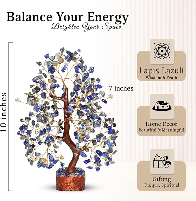 YATSKIA Lapis Lazuli Crystal Tree of Life - Healing Crystals and Stones - Crystals Decor - Crystal Gifts for Women - Good Luck Gifts