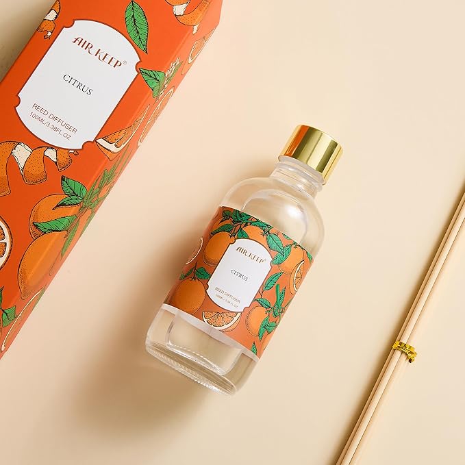Airkeep Reed Diffuser Oil Set with Reed Sticks,Citrus Aromatherapy Oil Scent Diffuser for Home Office Bathroom Decoration Perfume and Gifts 3.38oz/100ml