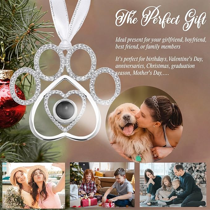 NAZENTI Personalized Christmas Tree Decoration for Pet Lover, Dog Paw Projection Photo Decoration, Personalized Projection Photo Christmas Ornament, Memorial Keepsake with Image for Family
