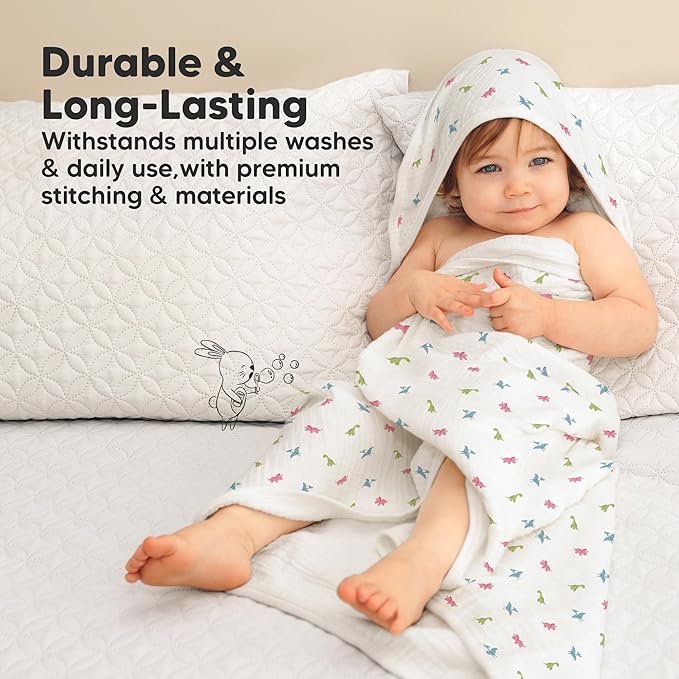 KeaBabies Muslin Baby Bath Towels with Hood for Girls,Boys-Large Organic Cotton Hooded Baby Towels for Newborns,Toddlers,Infant,Kids,Soft Absorbent Newborn Bath Essentials Gift Set(Roarsome, Regular)