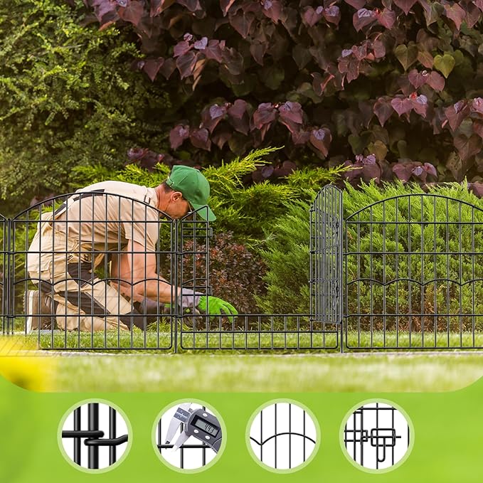 Decorative Garden Fence 6 Panels 12ft (L)×24in (H) No Dig Animal Barrier Fencing with 5 Panels + 1 Gate, Metal Garden Fences Rustproof Wire Border Temporary Dog Fence for Patio Outdoor Yard Lawn
