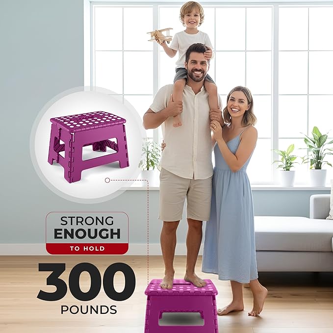 Utopia Home Folding Step Stool with Handle – 9 Inch Anti Slip Collapsible Stool – Holds Up to 300 lbs – Sturdy Plastic Step Stool Foldable for Kitchen, Bathroom and Home Use (1-Pack, Purple)