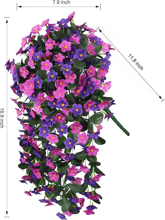 Artificial Fake Hanging Flowers Plants Vines for Outdoor Summer Decoration, 2PCS Faux Silk Orchid Long Stems Look Real UV Resistant for Home Outside Garden Wall Indoor(Dark Purple and Fuchsia)