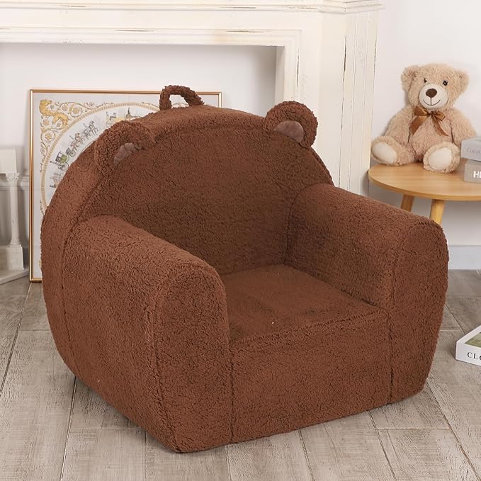 Comfy Toddler Chair, Cuddly Sherpa Teddy Bear Kids Sofa, High Back Kids Reading Chair for Boys and Girls, Brown