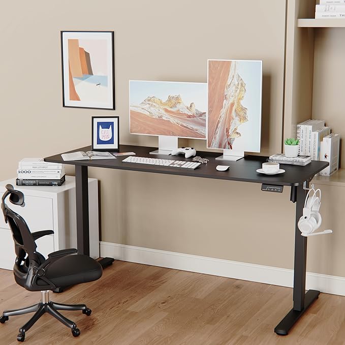 Electric Standing Desk Adjustable Height, 55x24 Inches Sit Stand up Desktop for Home Office, Ergonomic Rising Computer Table with Memory Preset, Black