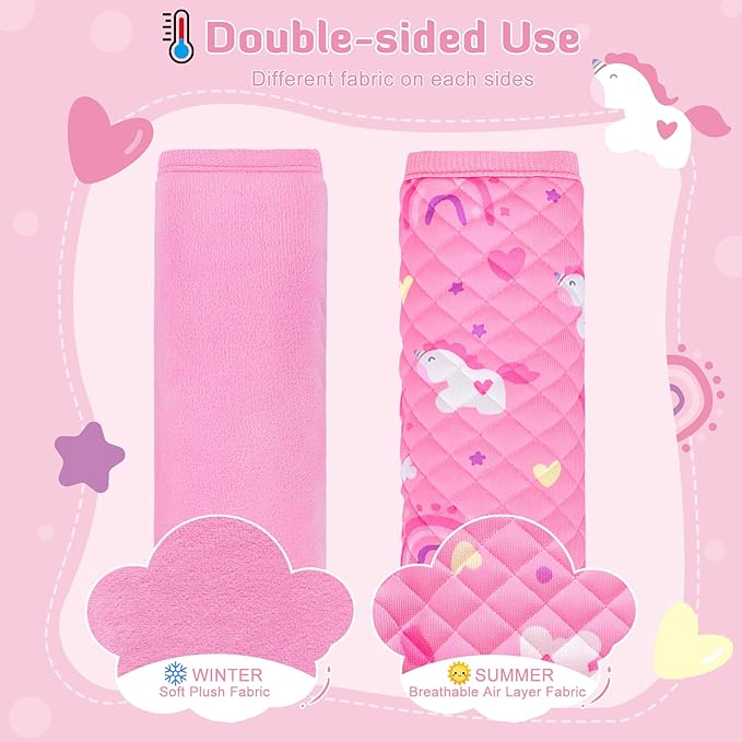 INFANZIA Car Seat Strap Covers for Infants Babies, Soft Carseat Shoulder Pads for Kids, Double-Sided Use Seatbelt Cushion Covers for Stroller, Pushchair & High Chair (Pink)