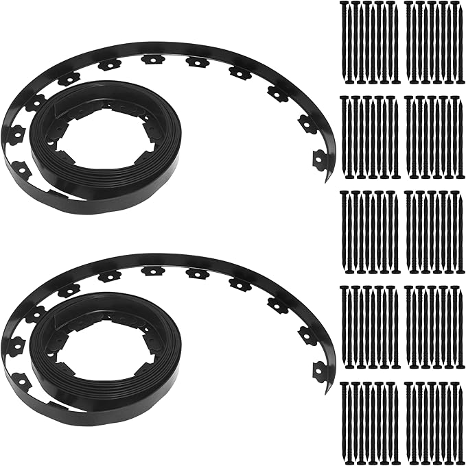 Gardzen 1.5" x 80' Landscape Edging Kit, Garden Edging Coil Comes with 100 Pcs Spikes, No Dig Lawn Border Design