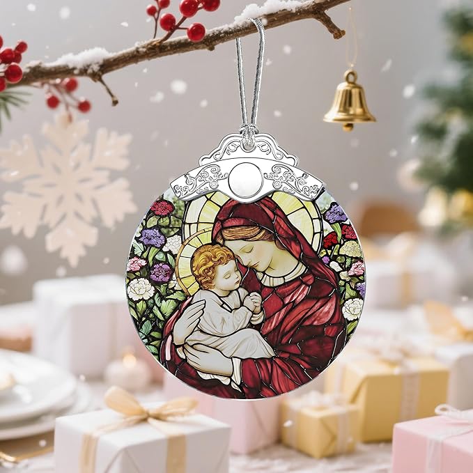 Virgin Mary Stained Glass Ornament, Christian Christmas Ornament, Religious Christmas Decoration, Holiday Decor, Gifts for Christian, Religious Gifts, Gift Exchange, Gift Idea