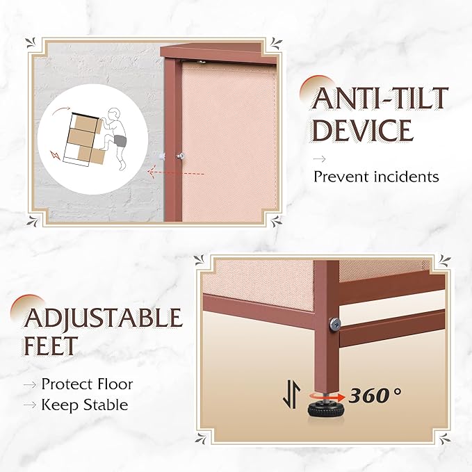 WLIVE 9-Drawer Dresser, Fabric Storage Tower for Bedroom, Hallway, Entryway, Closet, Tall Chest Organizer Unit with Fabric Bins, Steel Frame, Wood Top, Easy Pull Handle, Pink