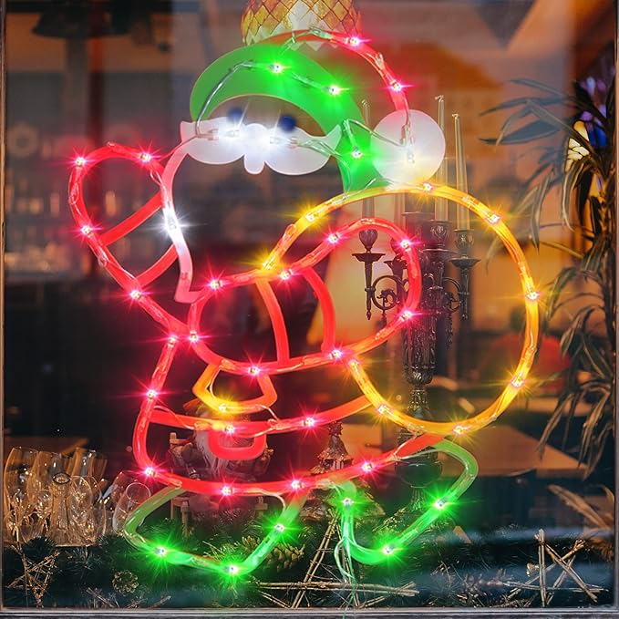 Christmas Decorations - 16" Christmas Window Silhouette Lights - 4 Pack Colour Lighted Santa & Reindeer & Christmas Tree & Bell for Holiday Indoor and Outdoor Wall Door Window Decorate